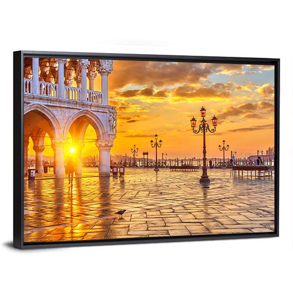 Sunrise In Venice Canvas Wall Art-3 Horizontal-Gallery Wrap-25" x 16"-Tiaracle