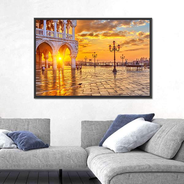 Sunrise In Venice Canvas Wall Art-3 Horizontal-Gallery Wrap-25" x 16"-Tiaracle