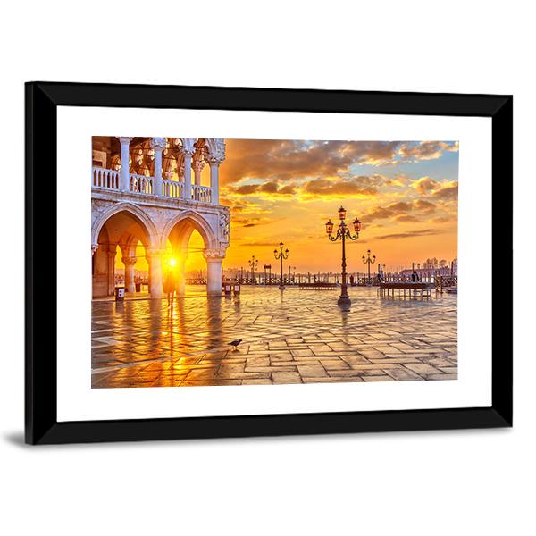 Sunrise In Venice Canvas Wall Art-3 Horizontal-Gallery Wrap-25" x 16"-Tiaracle