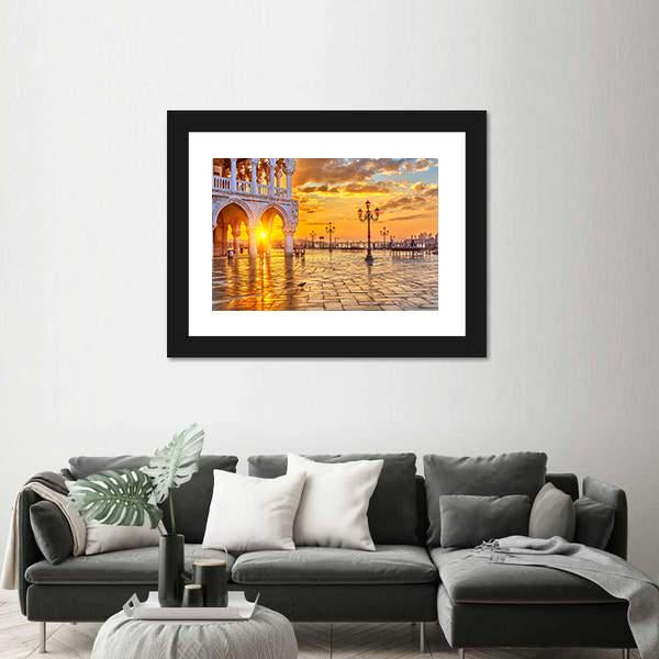 Sunrise In Venice Canvas Wall Art-3 Horizontal-Gallery Wrap-25" x 16"-Tiaracle