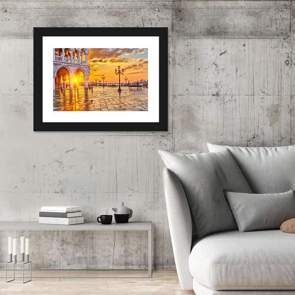 Sunrise In Venice Canvas Wall Art-3 Horizontal-Gallery Wrap-25" x 16"-Tiaracle