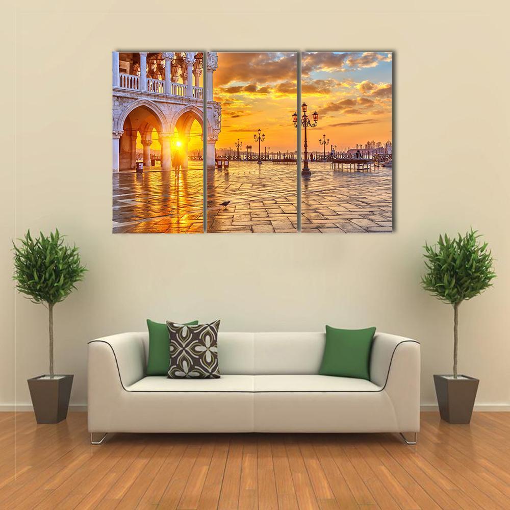 Sunrise In Venice Canvas Wall Art-3 Horizontal-Gallery Wrap-37" x 24"-Tiaracle