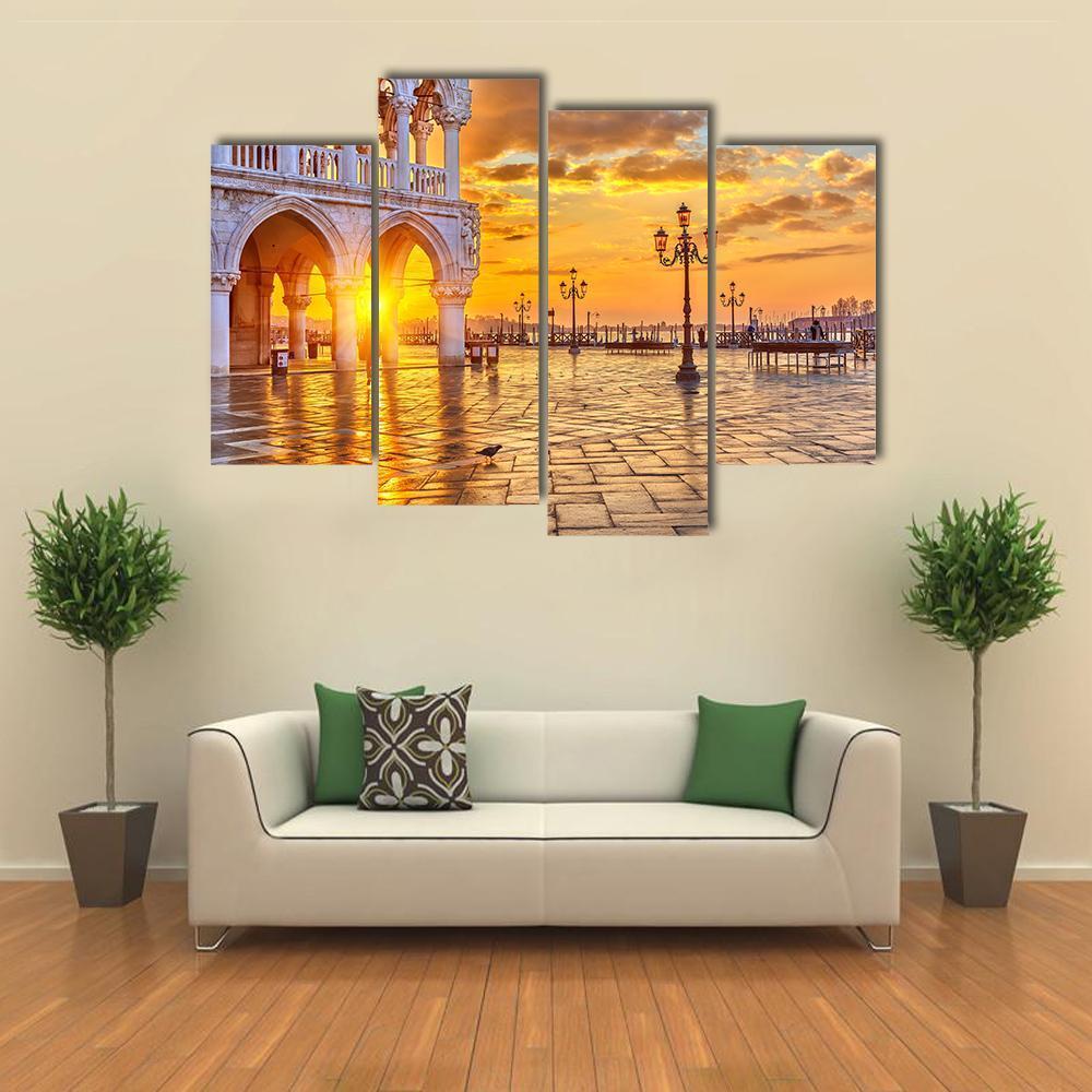 Sunrise In Venice Canvas Wall Art-4 Pop-Gallery Wrap-50" x 32"-Tiaracle