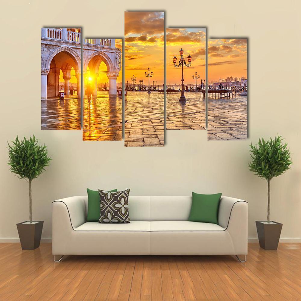 Sunrise In Venice Canvas Wall Art-5 Pop-Gallery Wrap-47" x 32"-Tiaracle