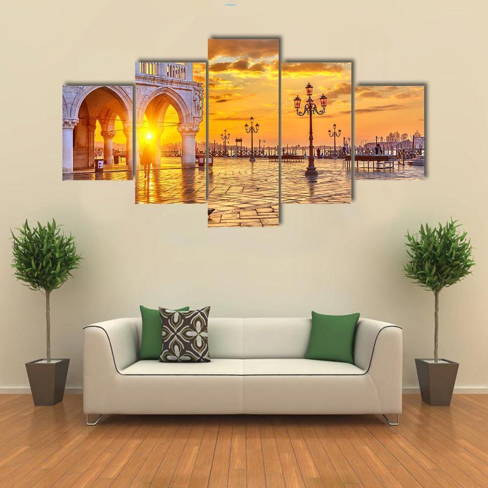 Sunrise In Venice Canvas Wall Art-5 Star-Gallery Wrap-62" x 32"-Tiaracle