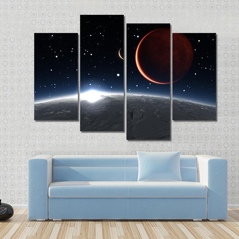 Sunrise Over The Phobos With Red Planet Mars Canvas Wall Art-4 Pop-Gallery Wrap-50" x 32"-Tiaracle