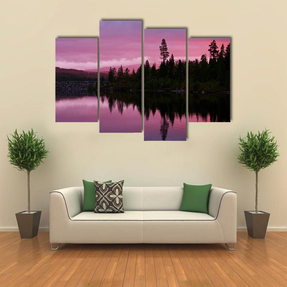 Sunrise Scene On Lake Canvas Wall Art-4 Pop-Gallery Wrap-50" x 32"-Tiaracle