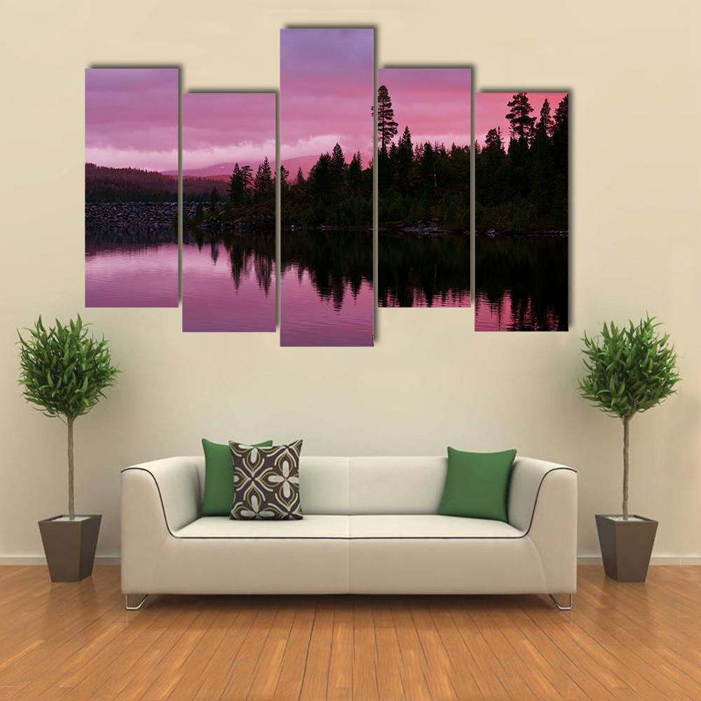 Sunrise Scene On Lake Canvas Wall Art-5 Pop-Gallery Wrap-47" x 32"-Tiaracle