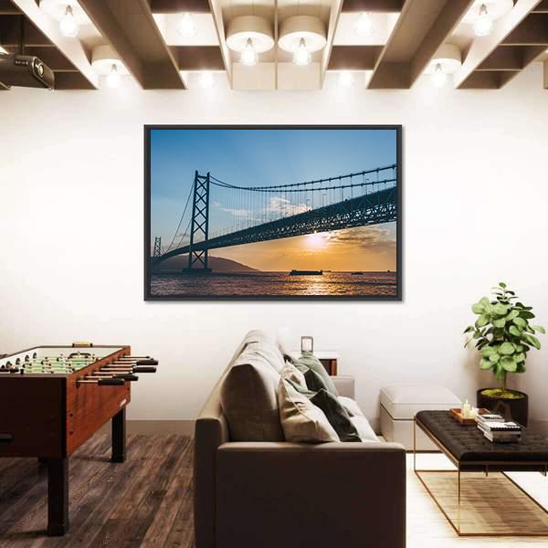 Sunset At Akashi Kaikyo Bridge Canvas Wall Art-3 Horizontal-Gallery Wrap-25" x 16"-Tiaracle