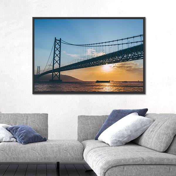 Sunset At Akashi Kaikyo Bridge Canvas Wall Art-3 Horizontal-Gallery Wrap-25" x 16"-Tiaracle