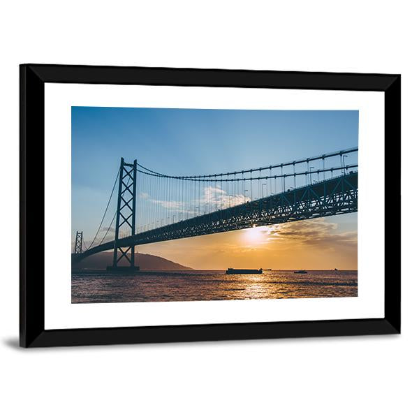 Sunset At Akashi Kaikyo Bridge Canvas Wall Art-3 Horizontal-Gallery Wrap-25" x 16"-Tiaracle
