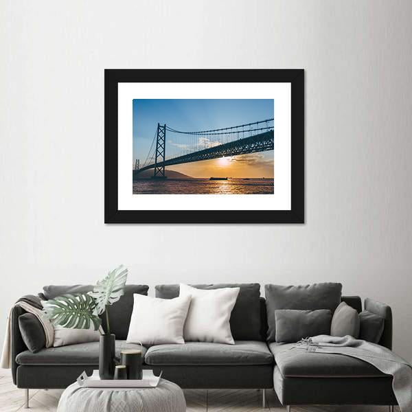 Sunset At Akashi Kaikyo Bridge Canvas Wall Art-3 Horizontal-Gallery Wrap-25" x 16"-Tiaracle