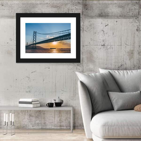 Sunset At Akashi Kaikyo Bridge Canvas Wall Art-3 Horizontal-Gallery Wrap-25" x 16"-Tiaracle