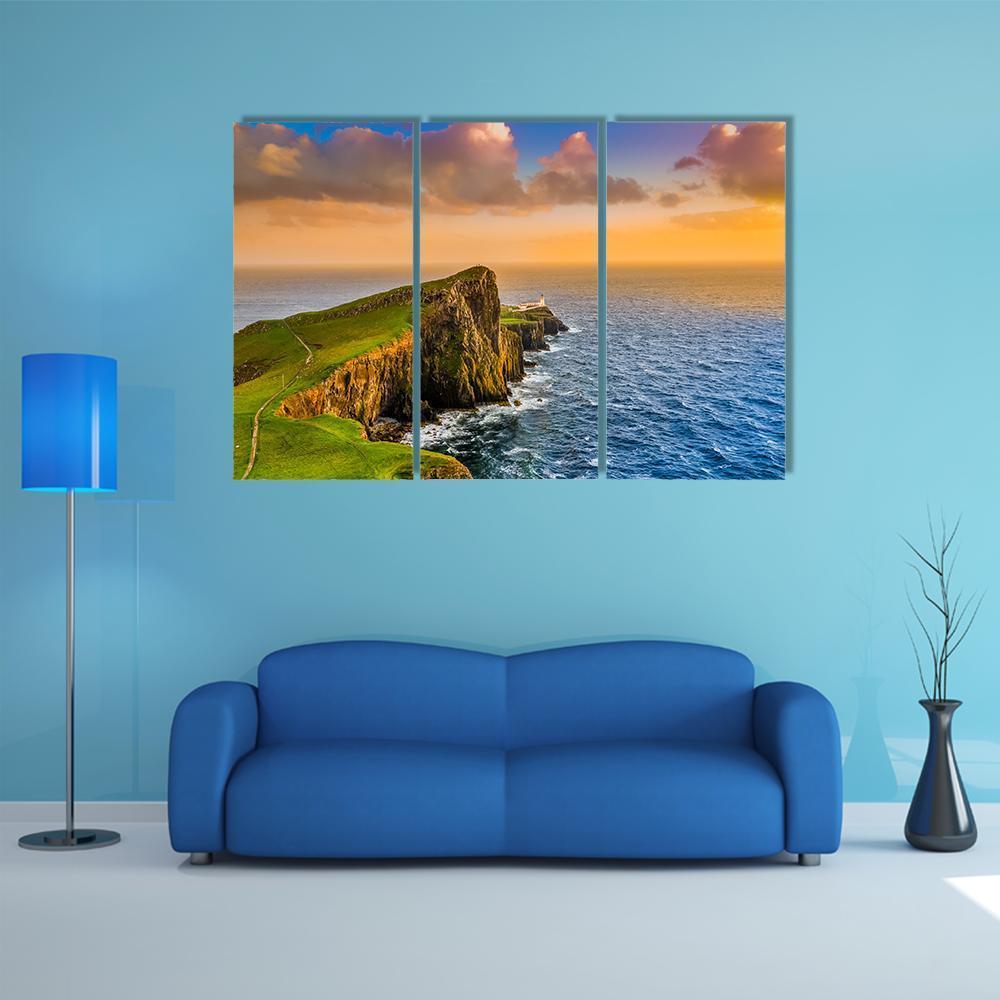Sunset At Neist Point Lighthouse Canvas Wall Art-3 Horizontal-Gallery Wrap-37" x 24"-Tiaracle