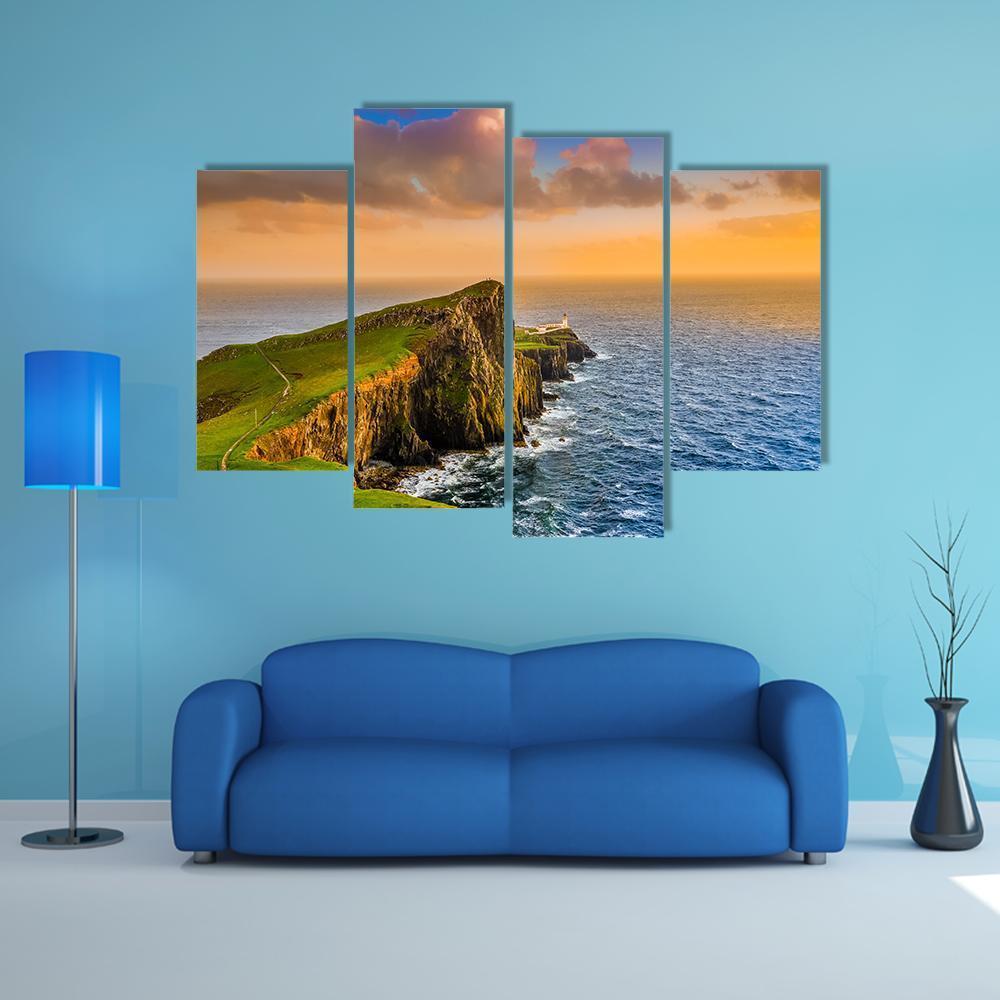 Sunset At Neist Point Lighthouse Canvas Wall Art-4 Pop-Gallery Wrap-50" x 32"-Tiaracle