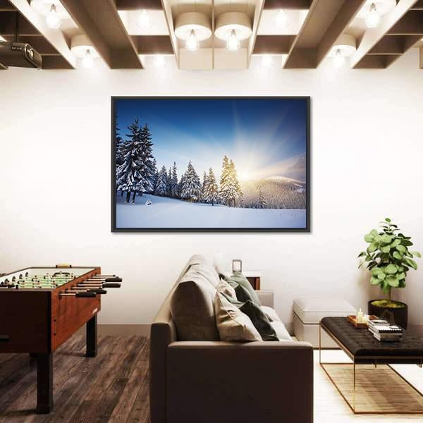 Sunset In The Winter Mountains Landscape Canvas Wall Art-3 Horizontal-Gallery Wrap-25" x 16"-Tiaracle