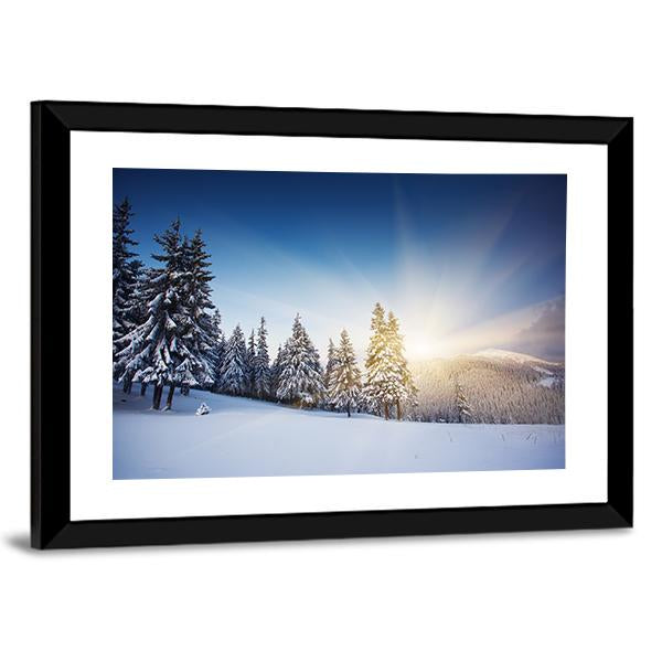 Sunset In The Winter Mountains Landscape Canvas Wall Art-3 Horizontal-Gallery Wrap-25" x 16"-Tiaracle