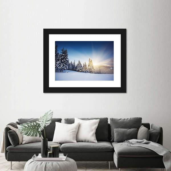 Sunset In The Winter Mountains Landscape Canvas Wall Art-3 Horizontal-Gallery Wrap-25" x 16"-Tiaracle