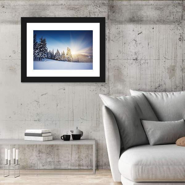 Sunset In The Winter Mountains Landscape Canvas Wall Art-3 Horizontal-Gallery Wrap-25" x 16"-Tiaracle