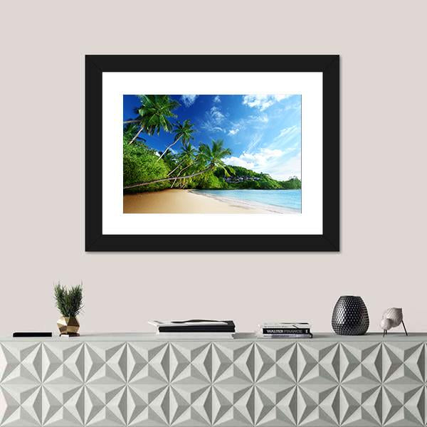 Sunset On Beach Anse Takamaka Canvas Wall Art-1 Piece-Framed Print-20" x 16"-Tiaracle