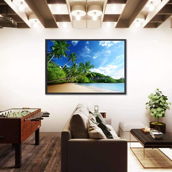 Sunset On Beach Anse Takamaka Canvas Wall Art-3 Horizontal-Gallery Wrap-25" x 16"-Tiaracle