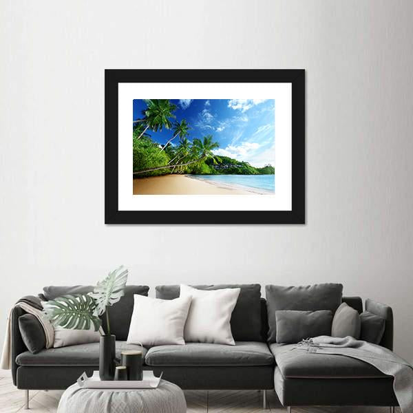 Sunset On Beach Anse Takamaka Canvas Wall Art-3 Horizontal-Gallery Wrap-25" x 16"-Tiaracle