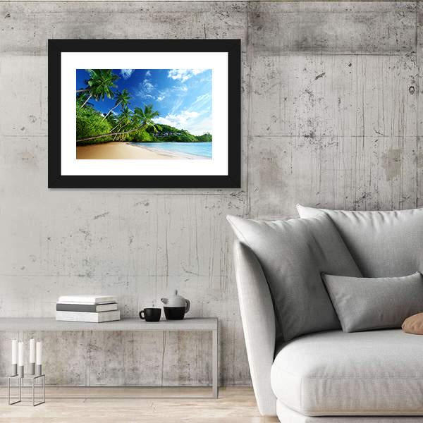 Sunset On Beach Anse Takamaka Canvas Wall Art-3 Horizontal-Gallery Wrap-25" x 16"-Tiaracle