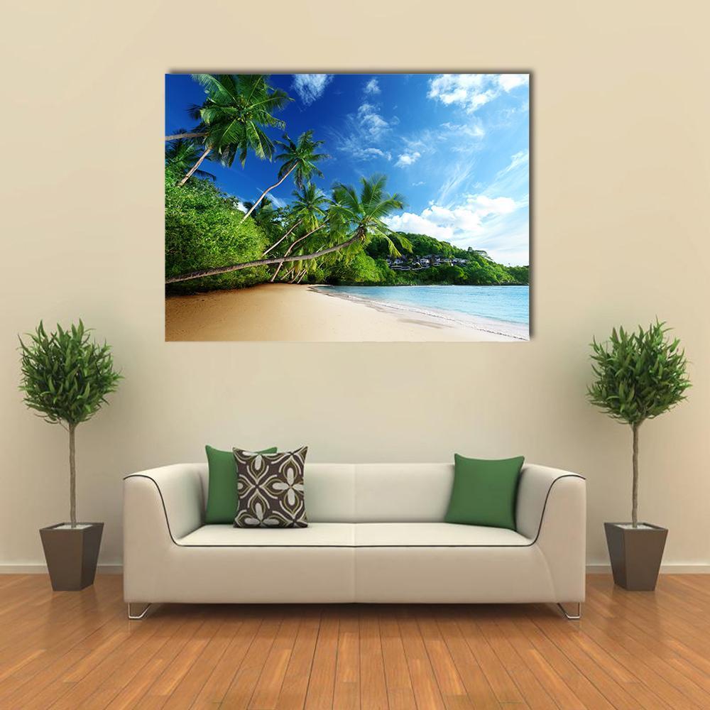 Sunset On Beach Anse Takamaka Canvas Wall Art-1 Piece-Gallery Wrap-48" x 32"-Tiaracle