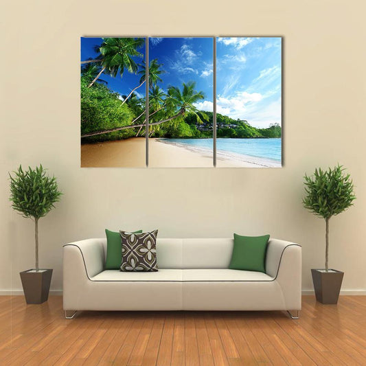 Sunset On Beach Anse Takamaka Canvas Wall Art-3 Horizontal-Gallery Wrap-37" x 24"-Tiaracle
