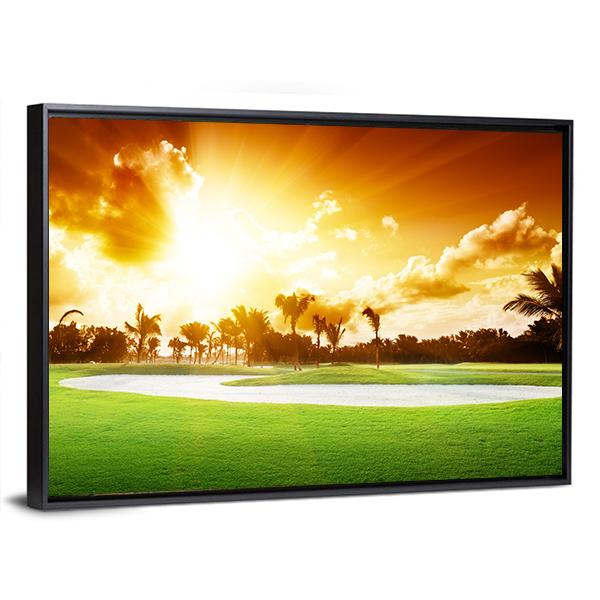 Sunset On Golf Field Canvas Wall Art-3 Horizontal-Gallery Wrap-25" x 16"-Tiaracle