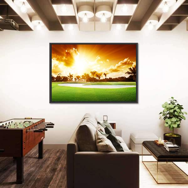 Sunset On Golf Field Canvas Wall Art-3 Horizontal-Gallery Wrap-25" x 16"-Tiaracle