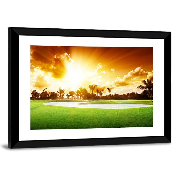 Sunset On Golf Field Canvas Wall Art-3 Horizontal-Gallery Wrap-25" x 16"-Tiaracle