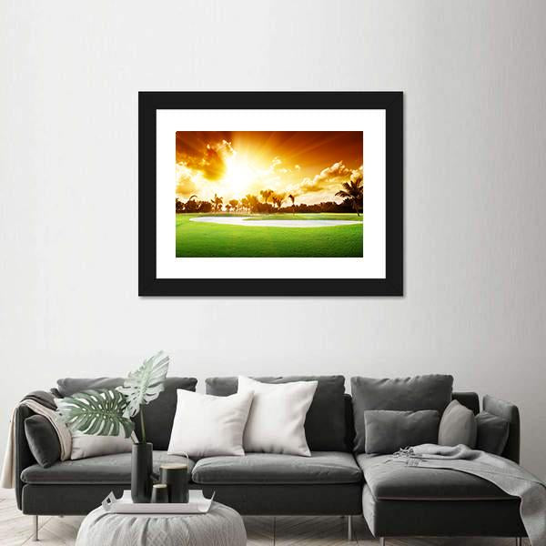 Sunset On Golf Field Canvas Wall Art-3 Horizontal-Gallery Wrap-25" x 16"-Tiaracle