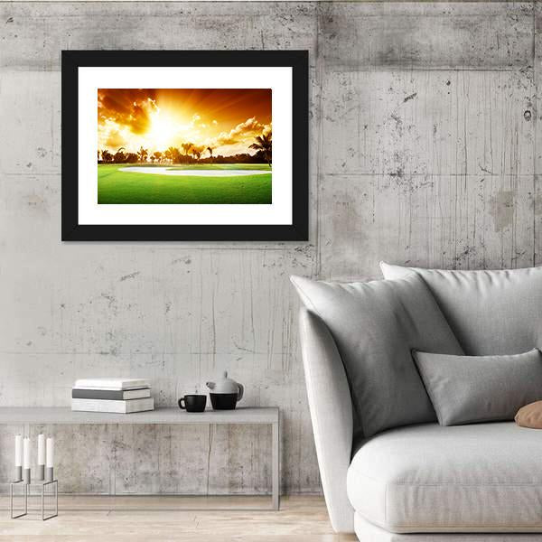 Sunset On Golf Field Canvas Wall Art-3 Horizontal-Gallery Wrap-25" x 16"-Tiaracle