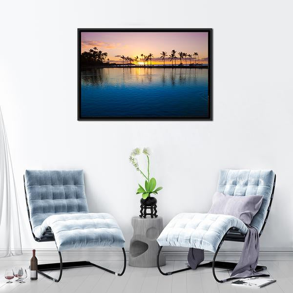 Sunset On Hawaii Beach Canvas Wall Art-1 Piece-Floating Frame-24" x 16"-Tiaracle