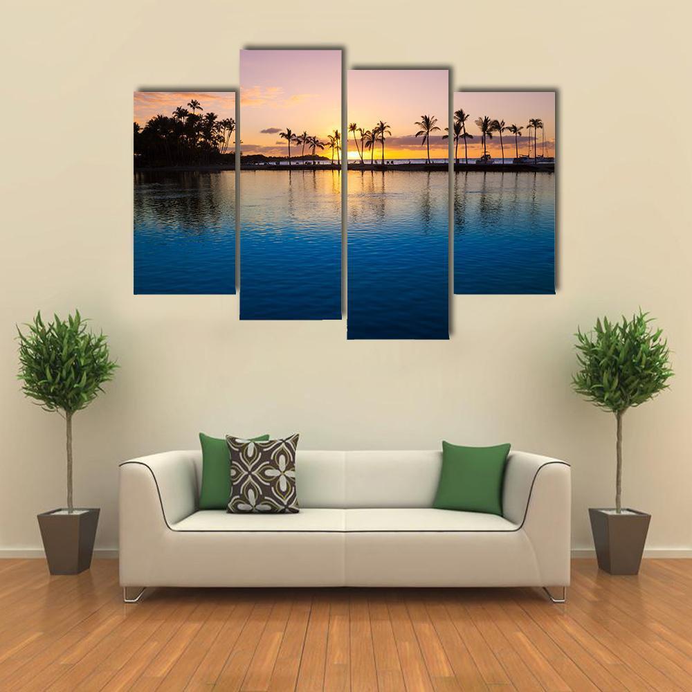 Sunset On Hawaii Beach Canvas Wall Art-4 Pop-Gallery Wrap-50" x 32"-Tiaracle