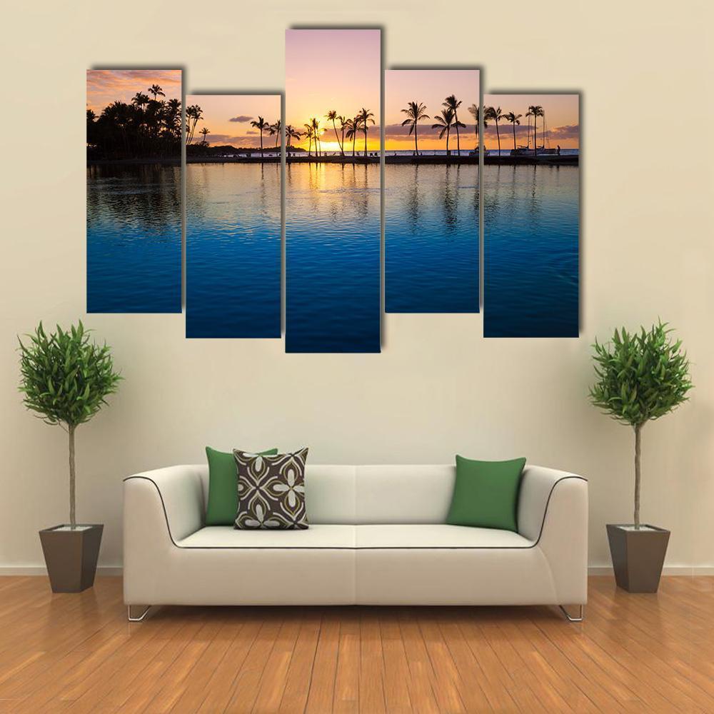 Sunset On Hawaii Beach Canvas Wall Art-5 Pop-Gallery Wrap-47" x 32"-Tiaracle