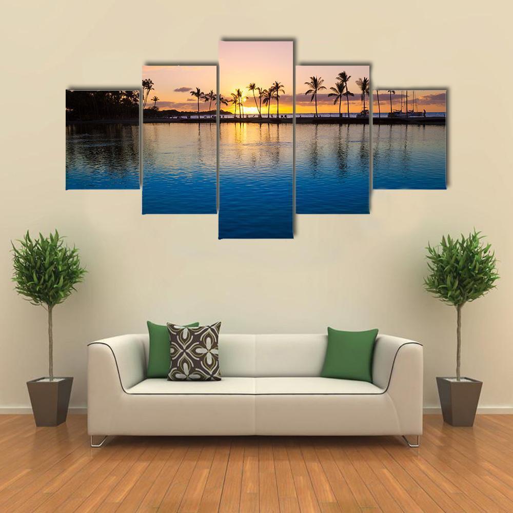 Sunset On Hawaii Beach Canvas Wall Art-5 Star-Gallery Wrap-62" x 32"-Tiaracle