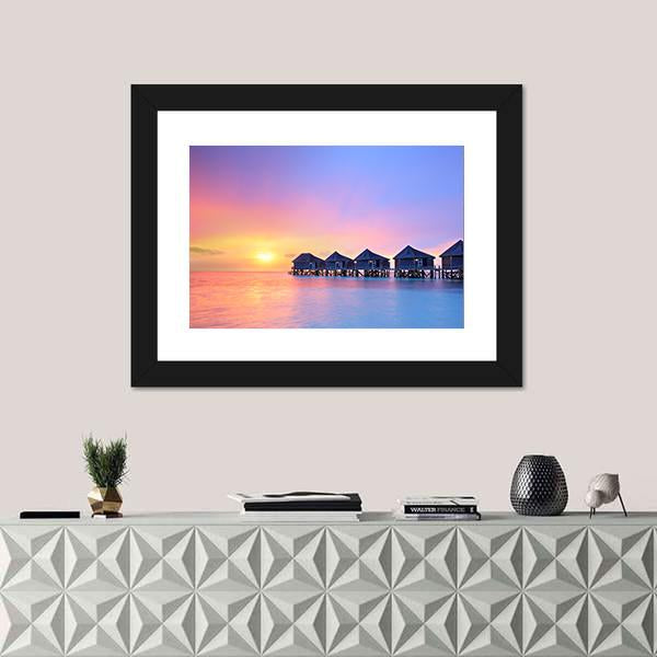 Sunset On Maldives Island Canvas Wall Art-1 Piece-Framed Print-20" x 16"-Tiaracle