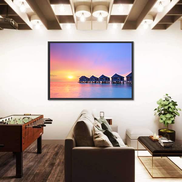 Sunset On Maldives Island Canvas Wall Art-3 Horizontal-Gallery Wrap-25" x 16"-Tiaracle