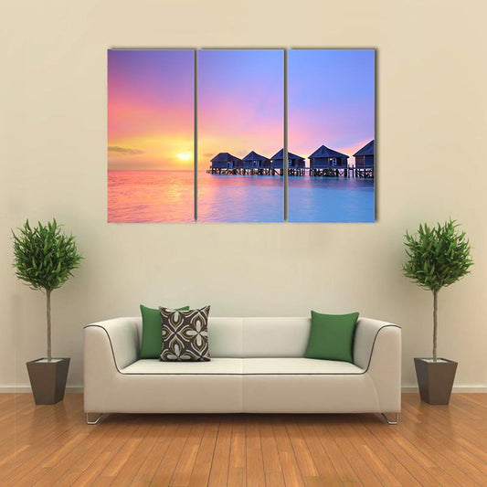 Sunset On Maldives Island Canvas Wall Art-3 Horizontal-Gallery Wrap-37" x 24"-Tiaracle