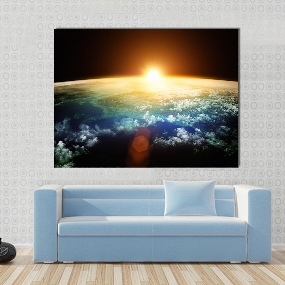 Sunset On Planet Earth Canvas Wall Art-1 Piece-Gallery Wrap-48" x 32"-Tiaracle