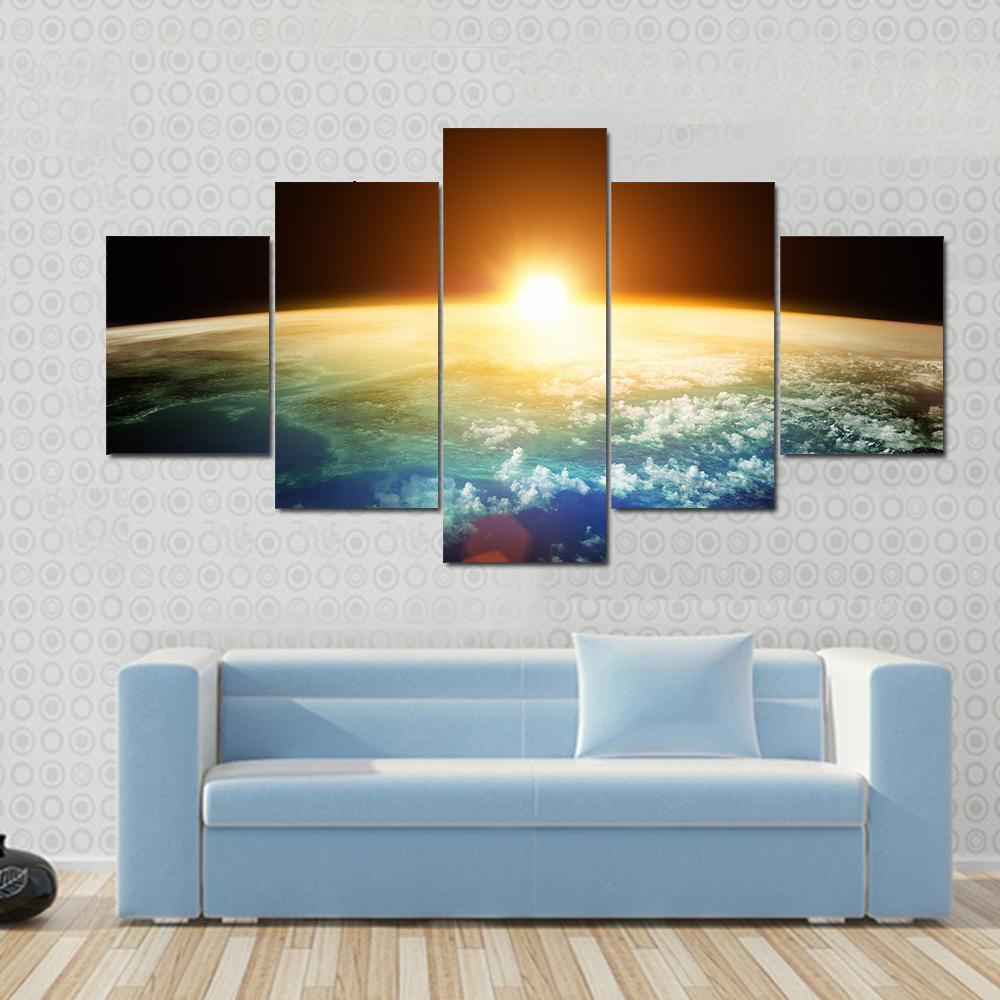 Sunset On Planet Earth Canvas Wall Art-5 Star-Gallery Wrap-62" x 32"-Tiaracle