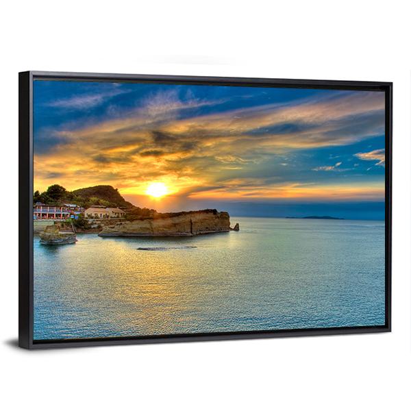 Sunset Over Corfu Island Canvas Wall Art-3 Horizontal-Gallery Wrap-25" x 16"-Tiaracle