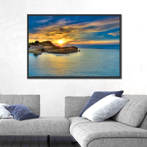 Sunset Over Corfu Island Canvas Wall Art-3 Horizontal-Gallery Wrap-25" x 16"-Tiaracle