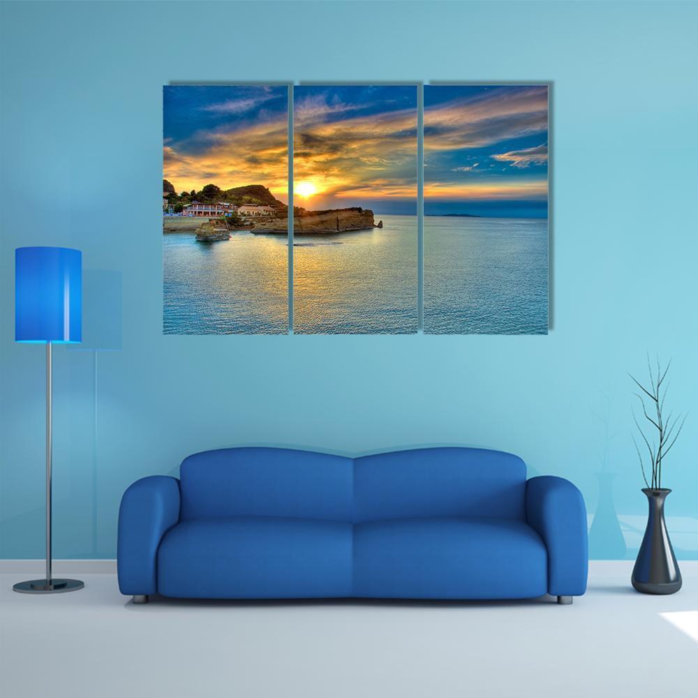 Sunset Over Corfu Island Canvas Wall Art-3 Horizontal-Gallery Wrap-37" x 24"-Tiaracle