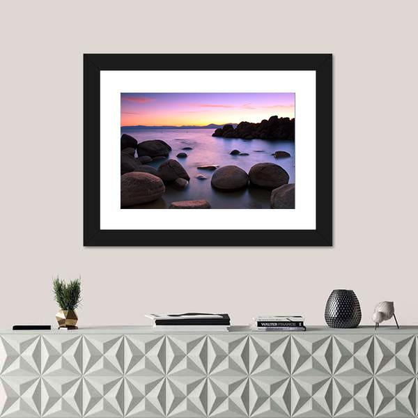 Sunset Over Lake Tahoe Canvas Wall Art-1 Piece-Framed Print-20" x 16"-Tiaracle