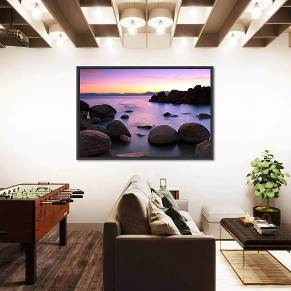 Sunset Over Lake Tahoe Canvas Wall Art-3 Horizontal-Gallery Wrap-25" x 16"-Tiaracle