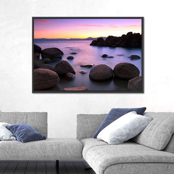 Sunset Over Lake Tahoe Canvas Wall Art-3 Horizontal-Gallery Wrap-25" x 16"-Tiaracle