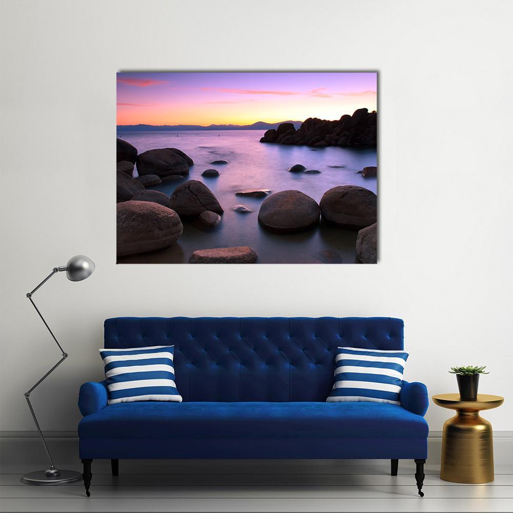 Sunset Over Lake Tahoe Canvas Wall Art-1 Piece-Gallery Wrap-48" x 32"-Tiaracle